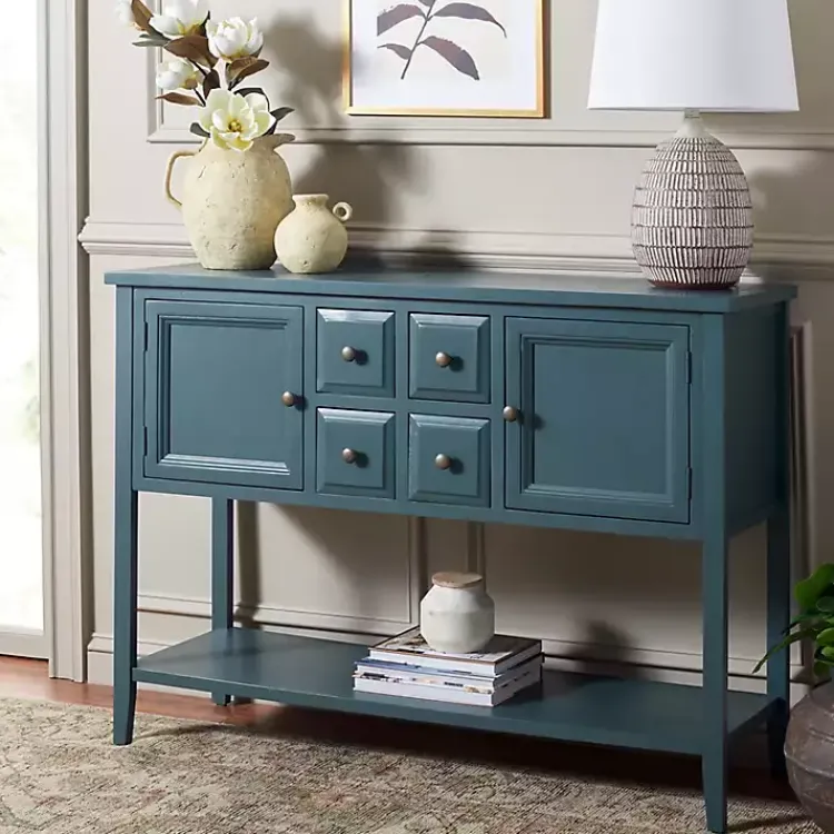 Kirklands Home Slate Teal 4-Drawer Charlotte Sideboard Blue Discount