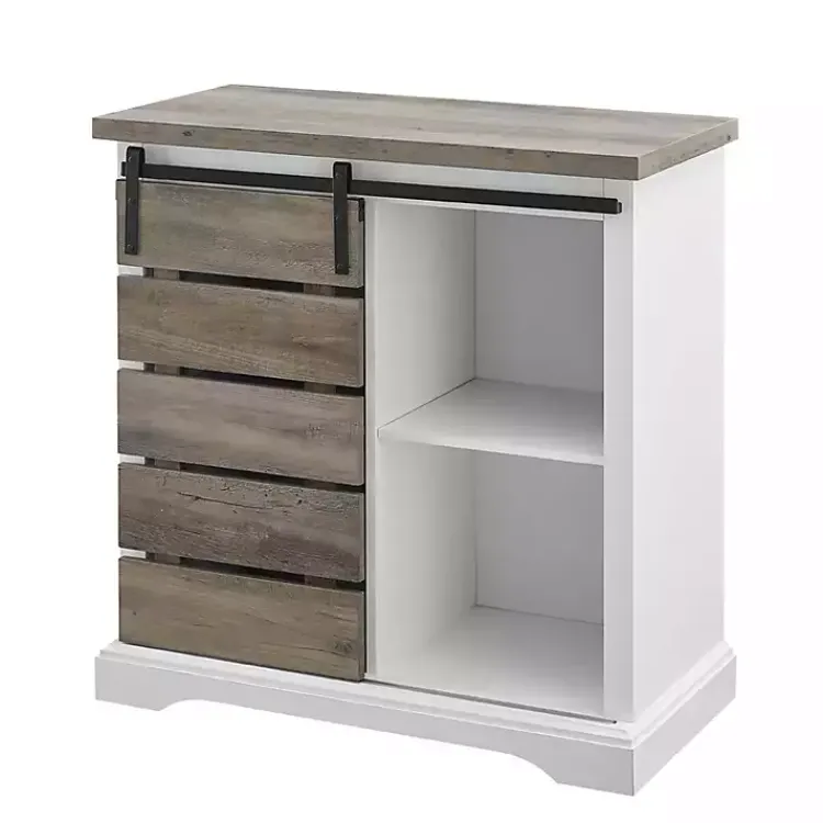 Kirklands Home Slatted Sliding Barn Door White and Cabinet Gray Hot