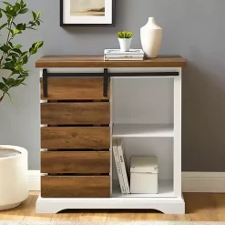 Kirklands Home Slatted Sliding Barn Door White and Oak Cabinet Brown Discount
