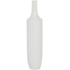 Vases>Kirklands Home Slender Curtain Ribbed Vase White