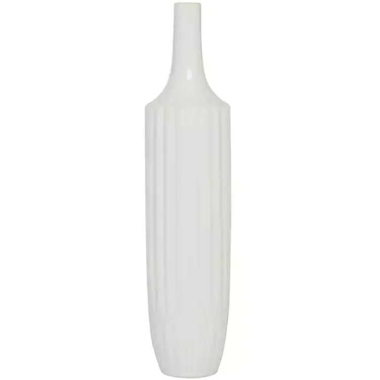 Vases>Kirklands Home Slender Curtain Ribbed Vase White