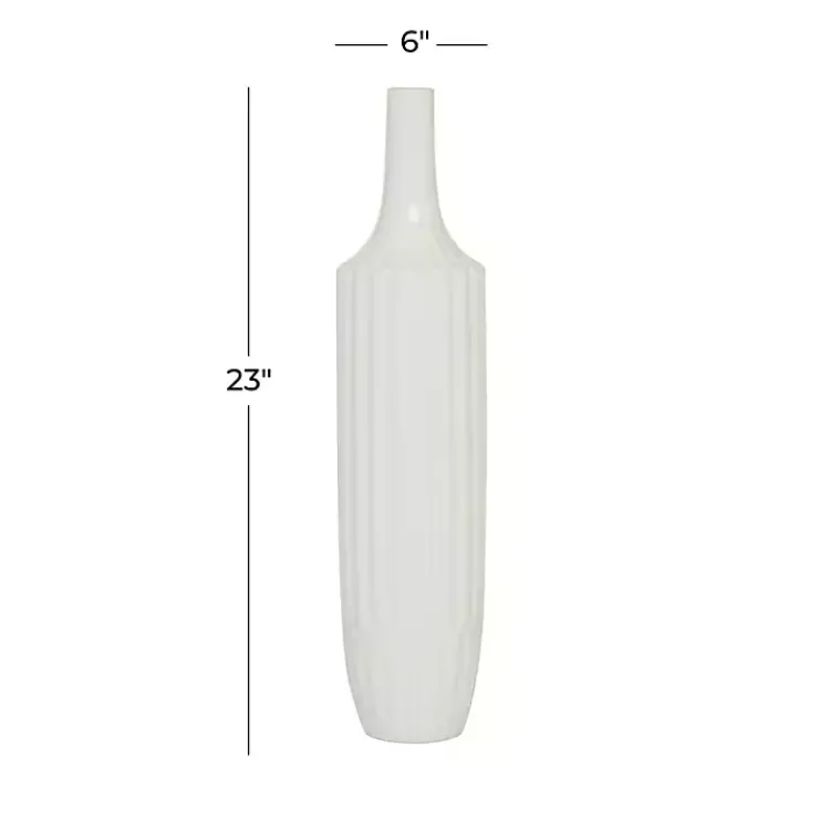 Vases>Kirklands Home Slender Curtain Ribbed Vase White