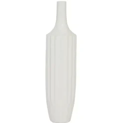 Vases>Kirklands Home Slender Curtain Ribbed Vase, 19 in. White