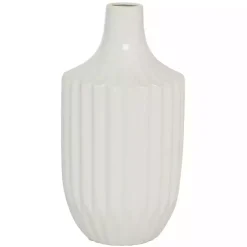 Vases>Kirklands Home Slender Curtain Ribbed Vase, 13 in. White