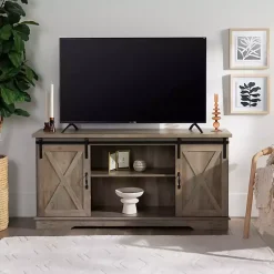 Kirklands Home Sliding Barn Door Open Shelf Wash TV Stand Gray Online