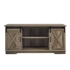 Kirklands Home Sliding Barn Door Open Shelf Wash TV Stand Gray Online