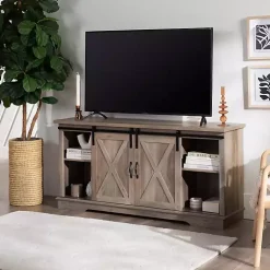 Kirklands Home Sliding Barn Door Open Shelf Wash TV Stand Gray Online