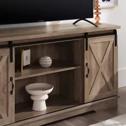 Kirklands Home Sliding Barn Door Open Shelf Wash TV Stand Gray Online