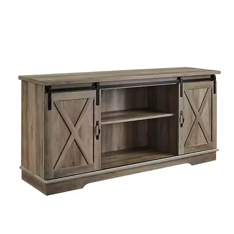 Kirklands Home Sliding Barn Door Open Shelf Wash TV Stand Gray Online