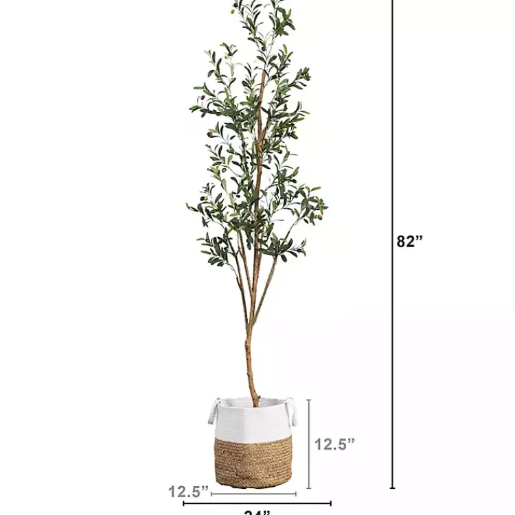 Trees & Topiaries>Kirklands Home Slim Olive Tree in Woven Planter, 7 ft.