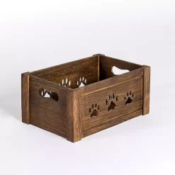Baskets & Boxes>Kirklands Home Small Paw Print Cutout Wooden Crate Brown