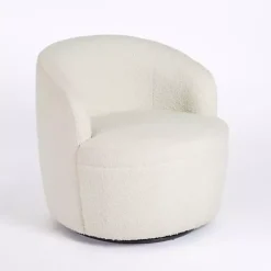 Kirklands Home Small Round Cream Boucle Swivel Accent Chair White