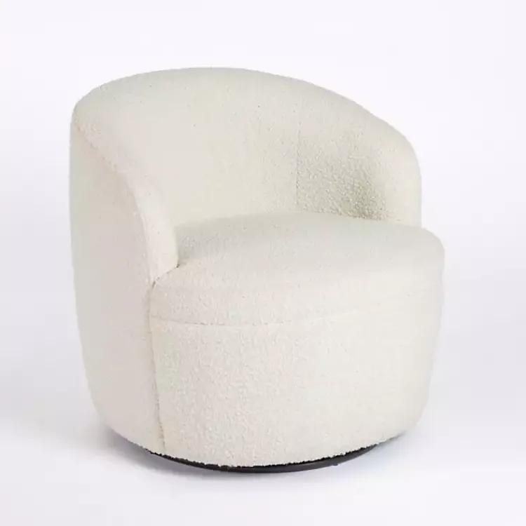 Kirklands Home Small Round Cream Boucle Swivel Accent Chair White