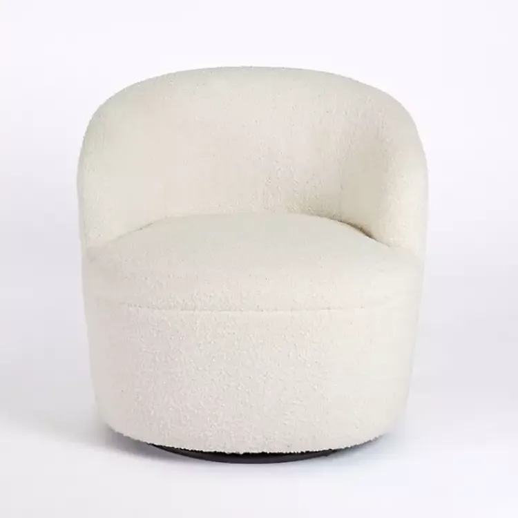 Kirklands Home Small Round Cream Boucle Swivel Accent Chair White