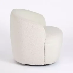 Kirklands Home Small Round Cream Boucle Swivel Accent Chair White