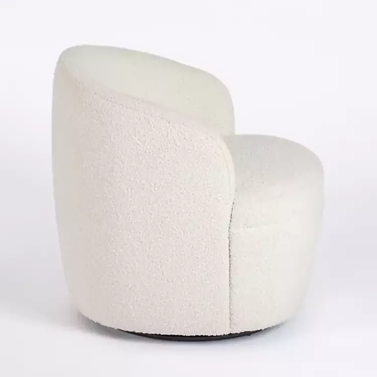 Kirklands Home Small Round Cream Boucle Swivel Accent Chair White