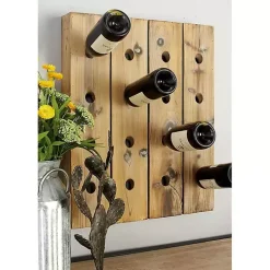 Decorative Accents>Kirklands Home Small Rustic Barn Wood Wine Bottle Holder Brown