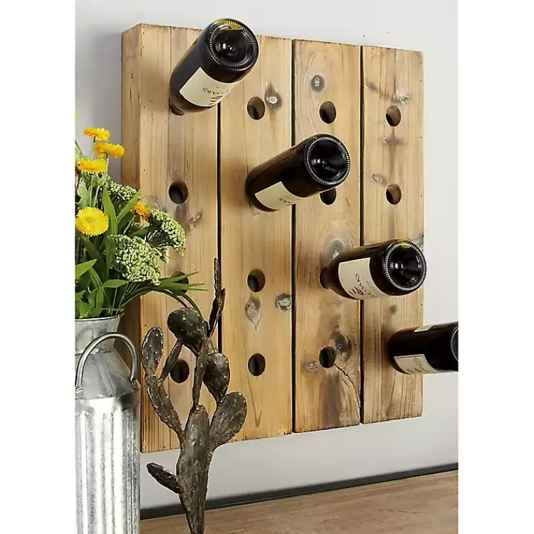 Decorative Accents>Kirklands Home Small Rustic Barn Wood Wine Bottle Holder Brown