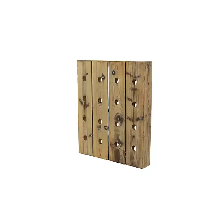 Decorative Accents>Kirklands Home Small Rustic Barn Wood Wine Bottle Holder Brown