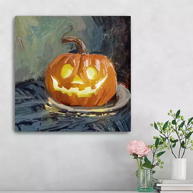 Halloween>Kirklands Home Smiling Jack O Lantern Canvas Art Print Orange