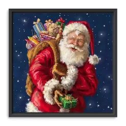 Christmas Art & Wall Decor>Kirklands Home Smiling Santa with Gifts Framed Canvas Art Print Multi