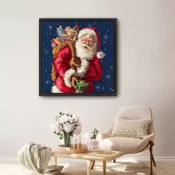 Christmas Art & Wall Decor>Kirklands Home Smiling Santa with Gifts Framed Canvas Art Print Multi