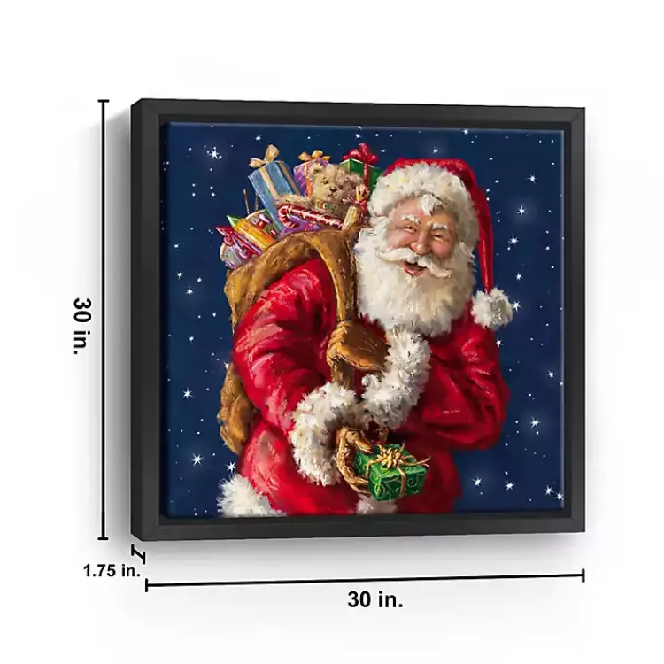 Christmas Art & Wall Decor>Kirklands Home Smiling Santa with Gifts Framed Canvas Art Print Multi