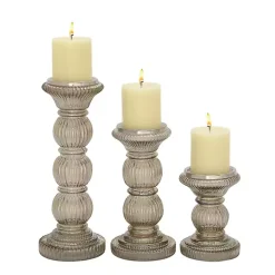 Candle Holders>Kirklands Home Smoke Glass Pillar Candle Holders, Set of 3 Gray