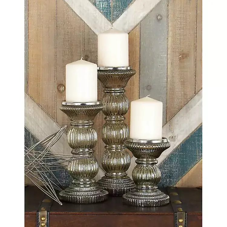 Candle Holders>Kirklands Home Smoke Glass Pillar Candle Holders, Set of 3 Gray