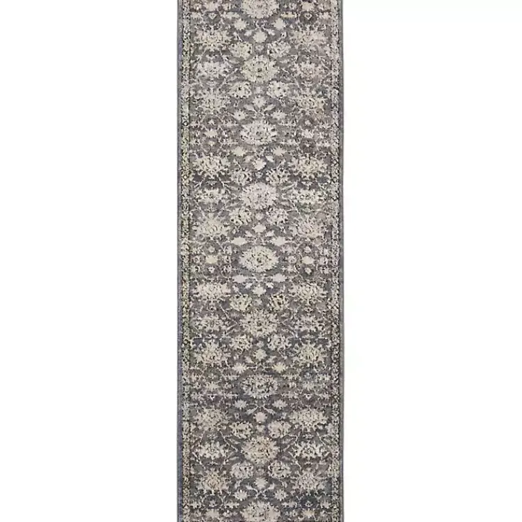 Kirklands Home Smokey Blue and Ivory Floral Runner, 2x7 New