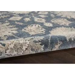 Kirklands Home Smokey Blue and Ivory Floral Runner, 2x7 New