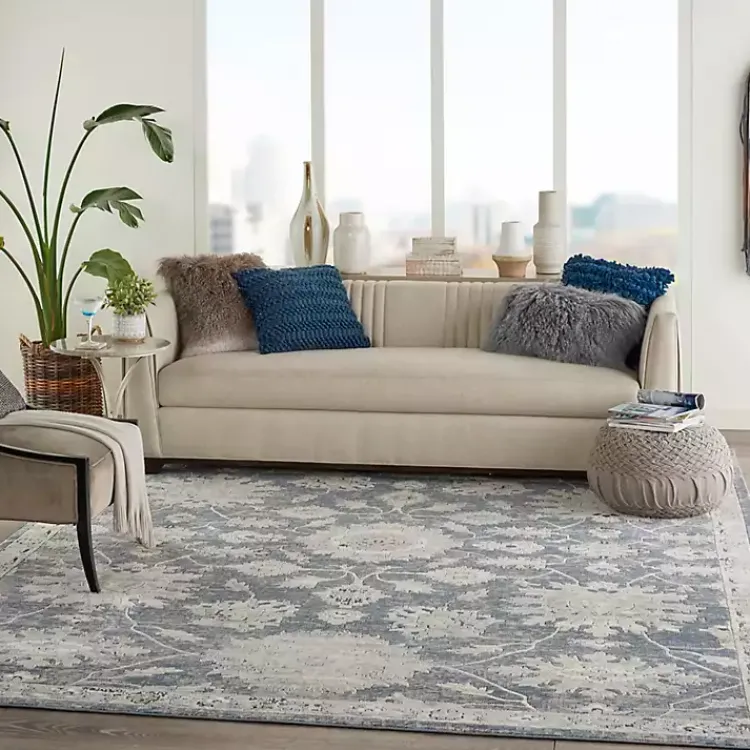 Kirklands Home Smokey Blue and Ivory Floral Area Rug, 6x9 Hot