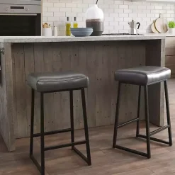 Kirklands Home Smokey Faux Leather Counter Stools, Set of 2 Gray Clearance