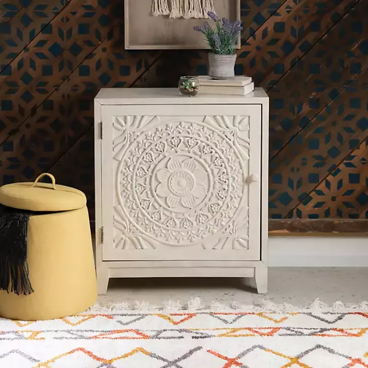 Kirklands Home Smokey Resin Medallion Door Cabinet White Online