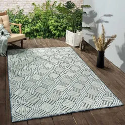 Kirklands Home Smoky Blue Geometric Indoor/Outdoor Area Rug, 5x7 Online