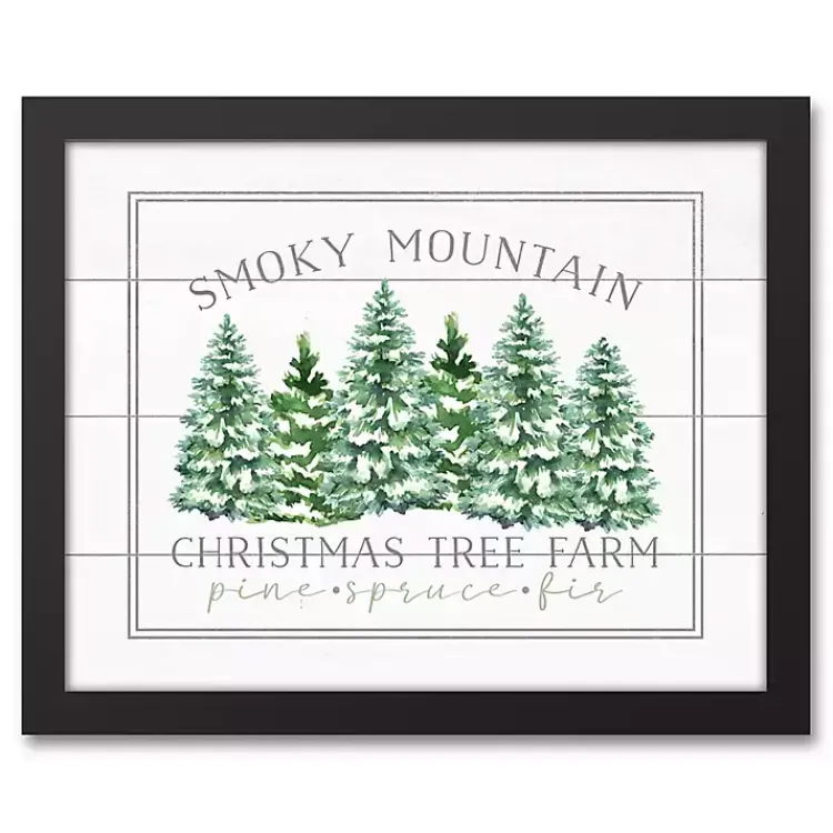 Christmas Art & Wall Decor>Kirklands Home Smoky Mountain Christmas Tree Farm Framed Plaque White