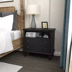 Kirklands Home Smooth 2-Drawer Wood Nightstand Black Discount