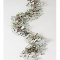 Christmas Arrangements & Garland>Kirklands Home Snow Dusted Eucalyptus and Pinecone Garland