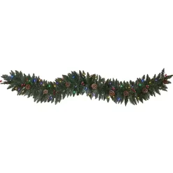 Christmas Arrangements & Garland>Kirklands Home Snow Dusted Pine Cone and Berries LED Garland Green