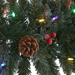 Christmas Arrangements & Garland>Kirklands Home Snow Dusted Pine Cone and Berries LED Garland Green