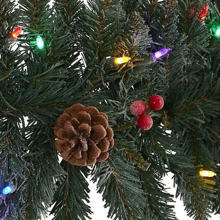 Christmas Arrangements & Garland>Kirklands Home Snow Dusted Pine Cone and Berries LED Garland Green