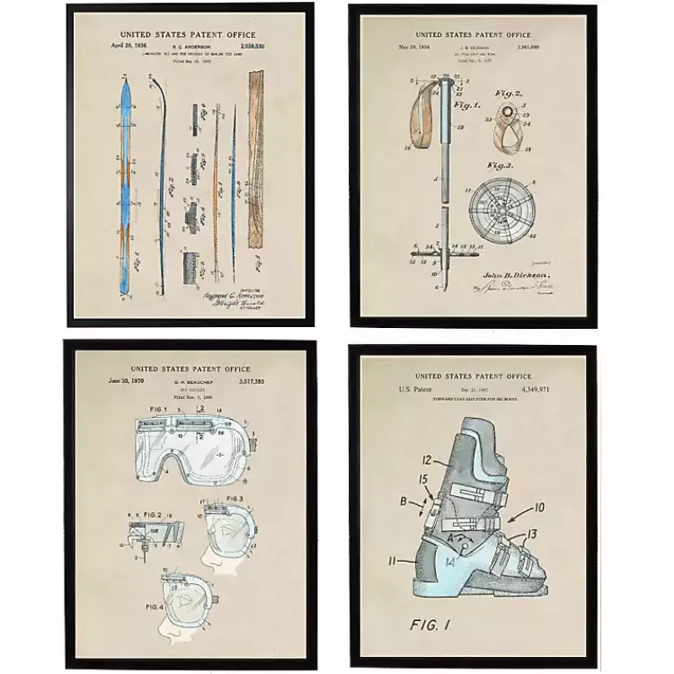 Kirklands Home Snow Skiing Patents Framed Art Prints Multi New