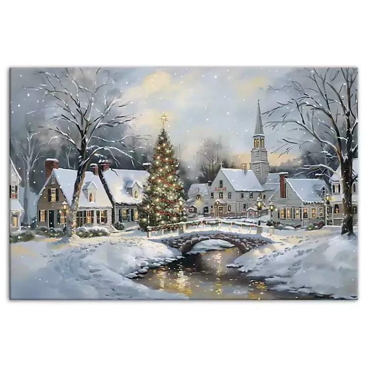 Christmas Art & Wall Decor>Kirklands Home Snow Winter Village Canvas Art Print
