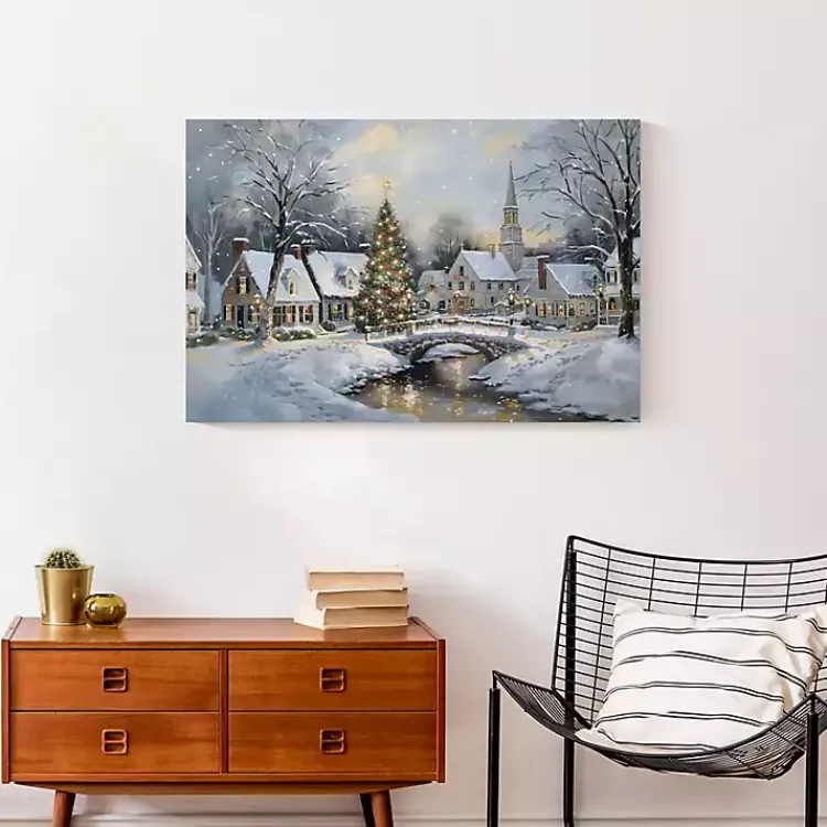 Christmas Art & Wall Decor>Kirklands Home Snow Winter Village Canvas Art Print