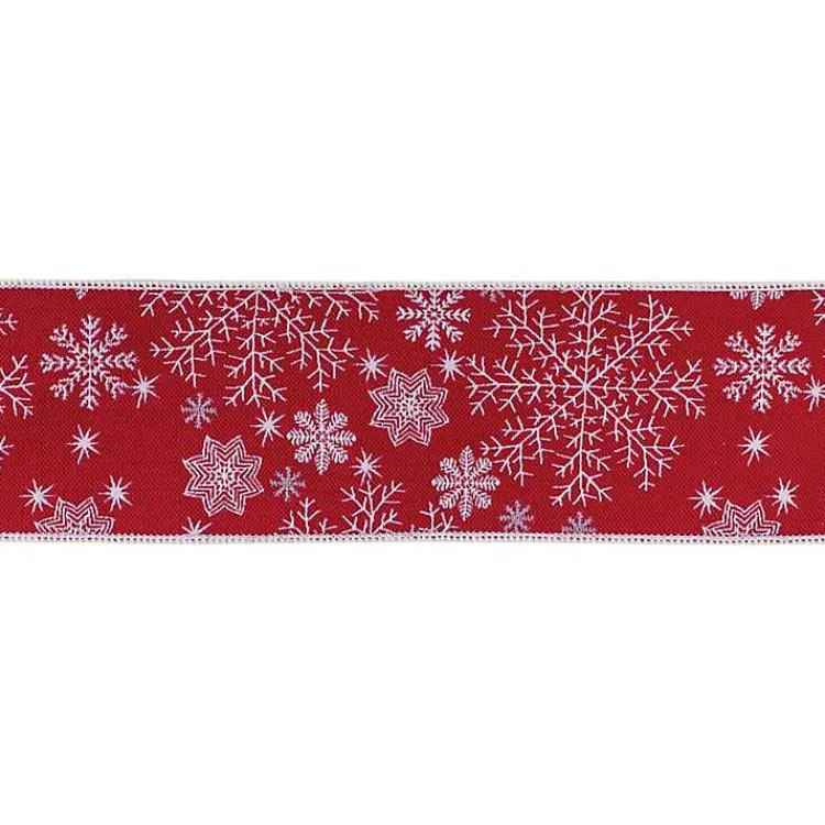 Christmas Decorations>Kirklands Home Snowflakes on Red 5 yard Christmas Ribbon