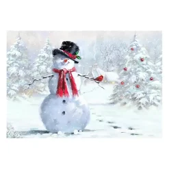 Christmas Art & Wall Decor>Kirklands Home Snowman and Cardinal Canvas Art Print White