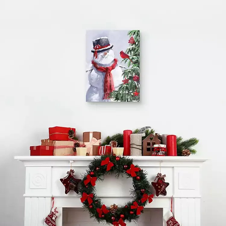Christmas Art & Wall Decor>Kirklands Home Snowman and Cardinal Canvas Art Print