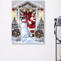 Christmas Art & Wall Decor>Kirklands Home Snowman and Santa Canvas Art Print Multi