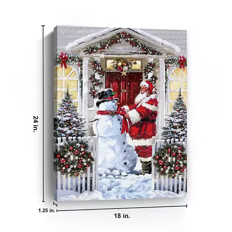 Christmas Art & Wall Decor>Kirklands Home Snowman and Santa Canvas Art Print Multi