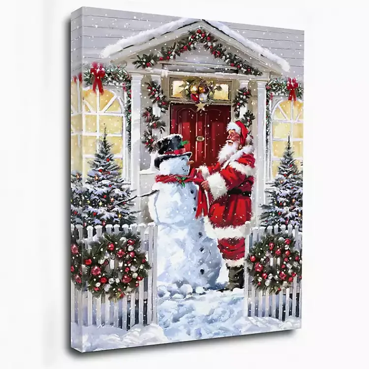 Christmas Art & Wall Decor>Kirklands Home Snowman and Santa Canvas Art Print Multi